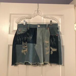 Multi colored denim skirt